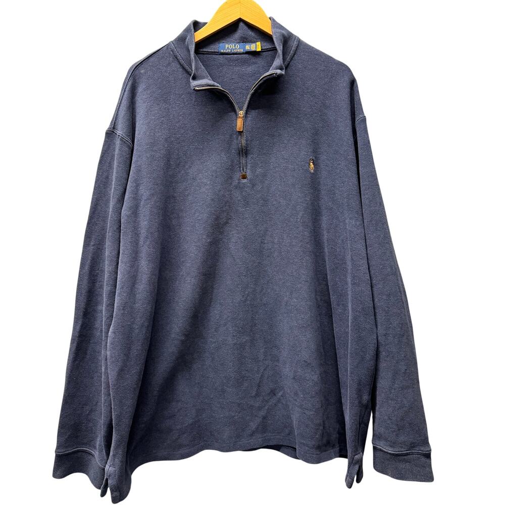 Polo Ralph Lauren Pullover Mens 2XLT Blue Estate Rib Mock Neck Flesh Pony Cotton